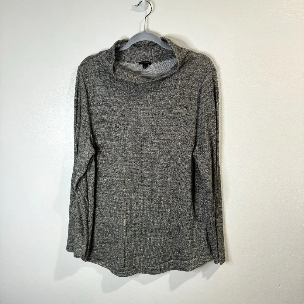 Talbots Cowl Neck Sweater Size XL Extra Large Gray Gold Brown Knit Stretch Shirt - Picture 1 of 9